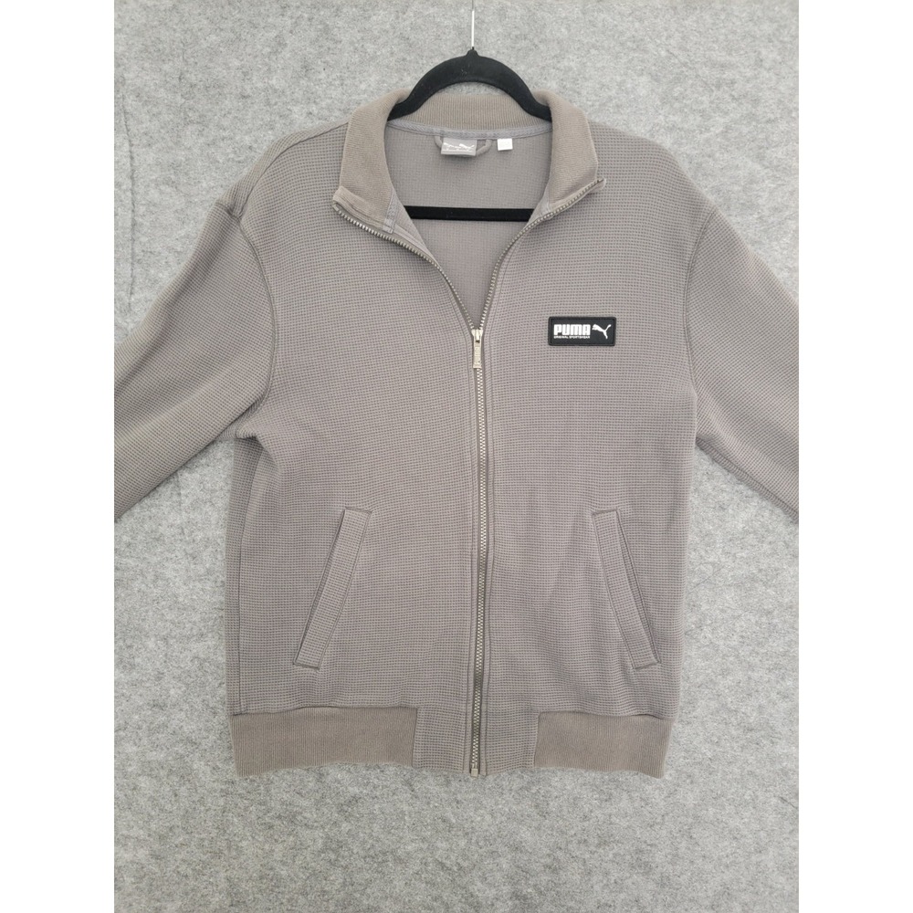PUMA Fusion Mens Winterized Full Zip Jacket Gray Waffle Fleece 580165-37 Medium